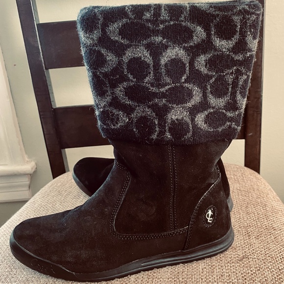 Coach; Tatum boot; black suede with gray/black faux sock lining;; size 6.5 - Picture 2 of 9